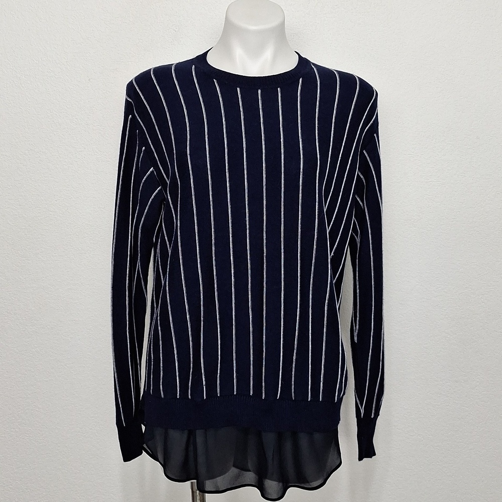 B + AB Blue White Round Neck Gorpcore Preppy Striped Pullover Sweater Size S